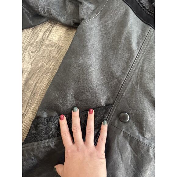 Vintage 80s 90s Oversized Real Leather Jacket Suede Detail Paisley Retro M/L - Picture 14 of 14